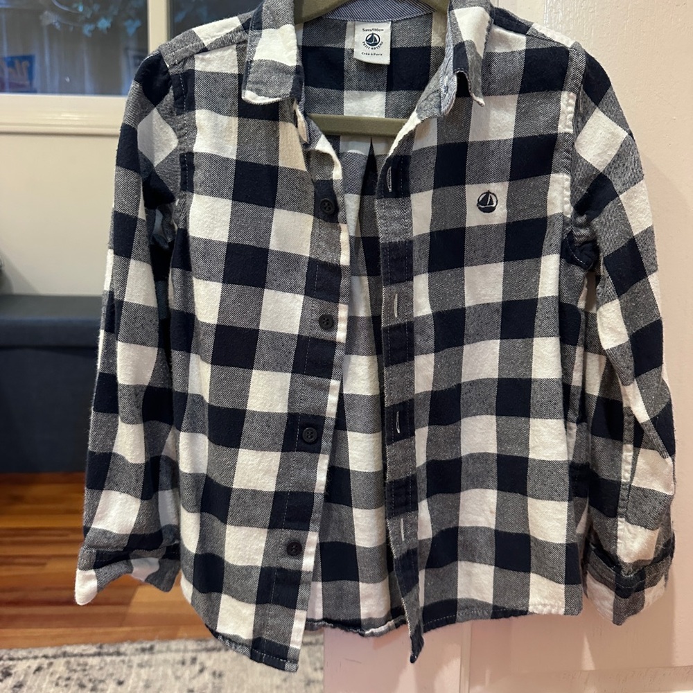 Petit Bateau Navy and White Plaid Shirt
